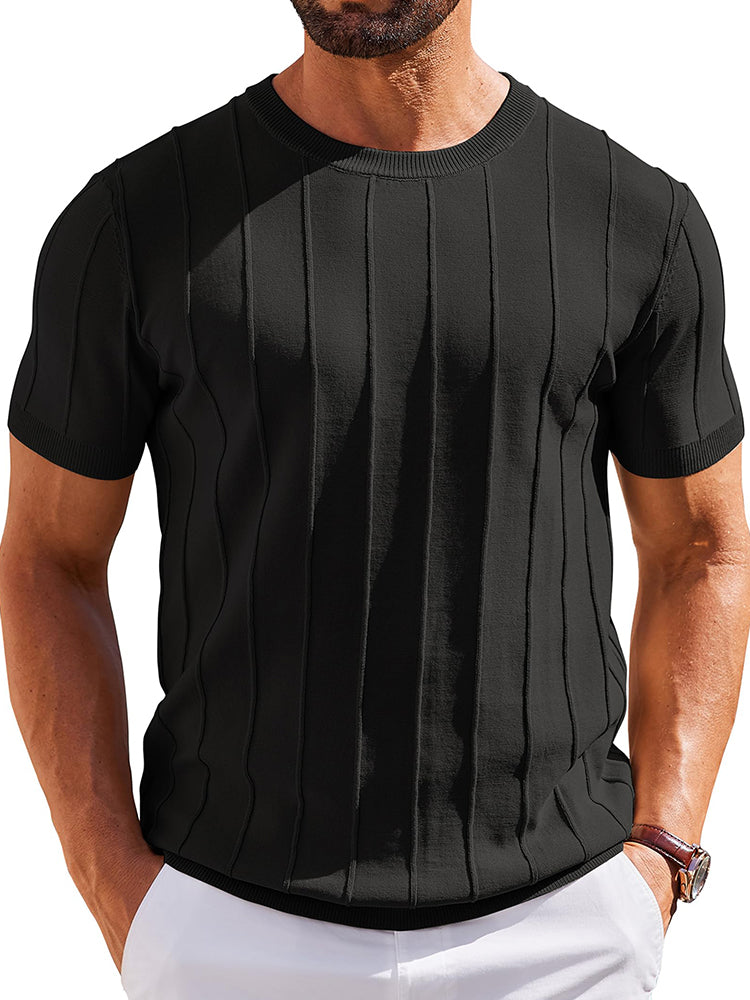 Casual Short Sleeve Ribbed Knit Pullover Tee (US Only)