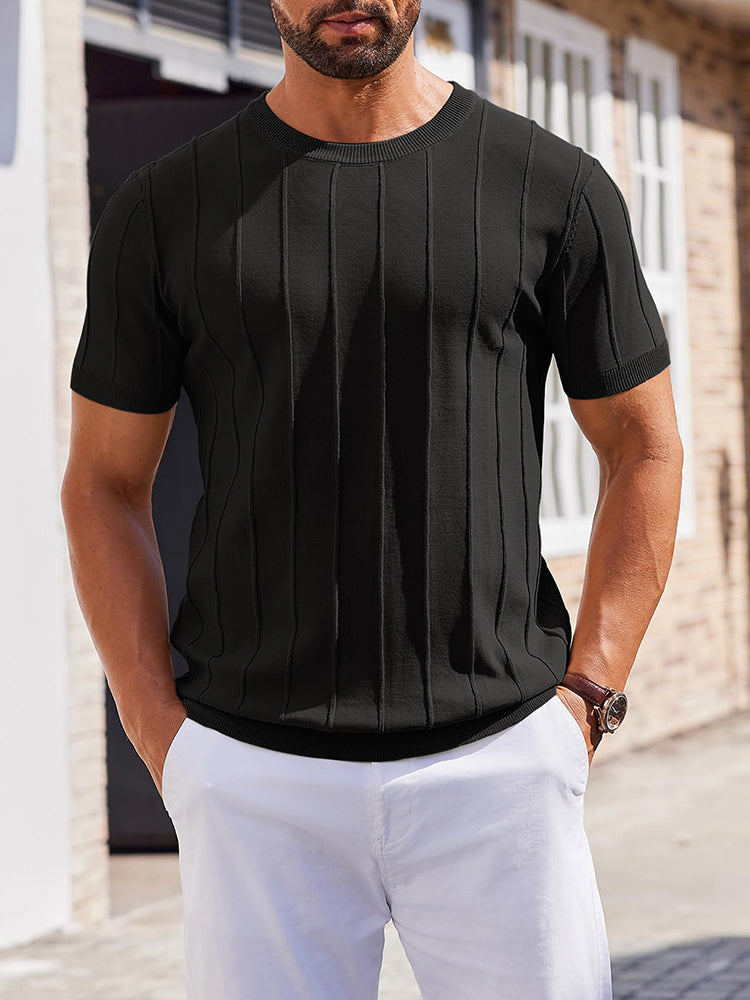 Casual Short Sleeve Ribbed Knit Pullover Tee (US Only)