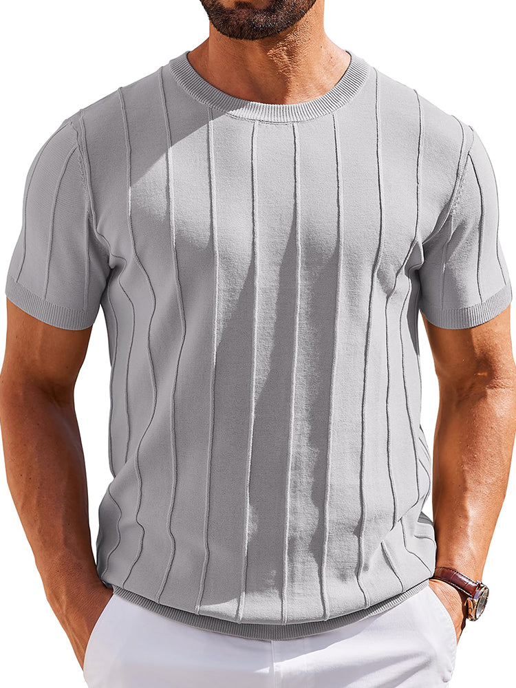 Casual Short Sleeve Ribbed Knit Pullover Tee (US Only)