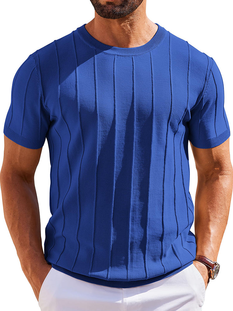 Casual Short Sleeve Ribbed Knit Pullover Tee (US Only)