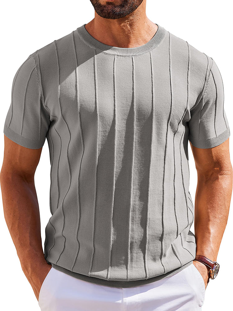Casual Short Sleeve Ribbed Knit Pullover Tee (US Only)