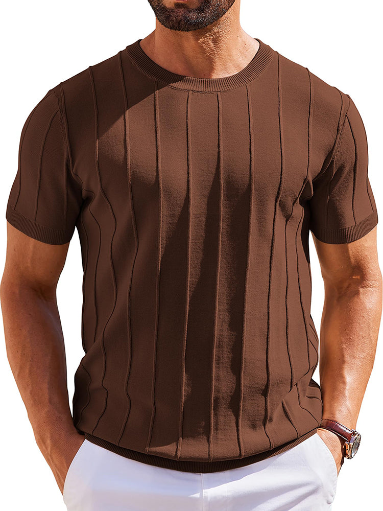 Casual Short Sleeve Ribbed Knit Pullover Tee (US Only)