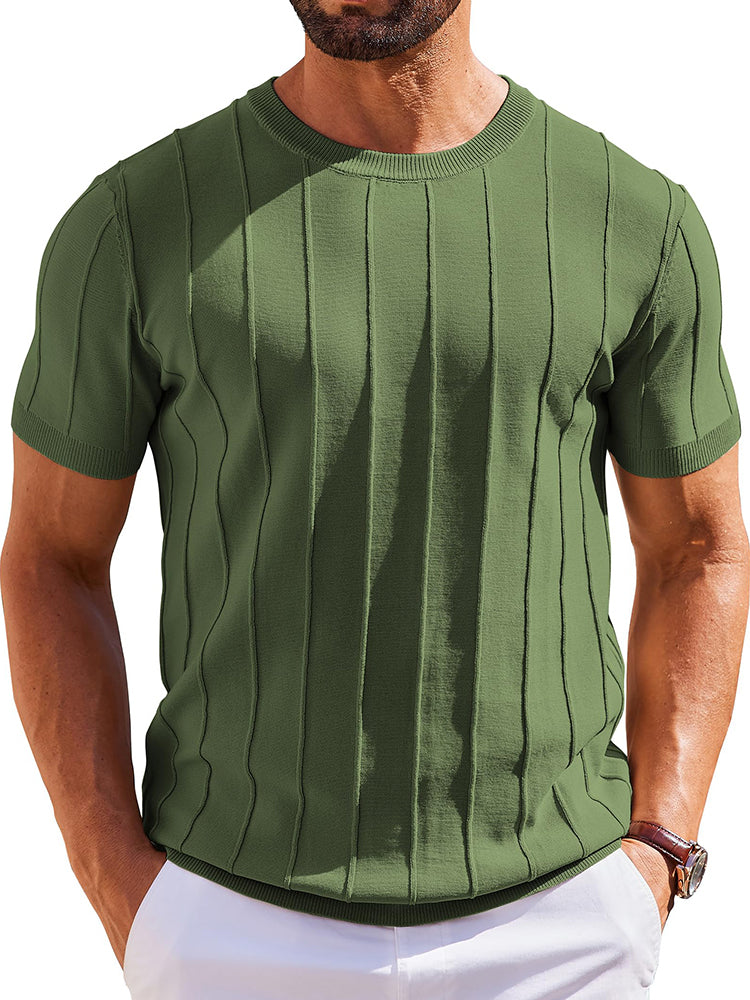 Casual Short Sleeve Ribbed Knit Pullover Tee (US Only)