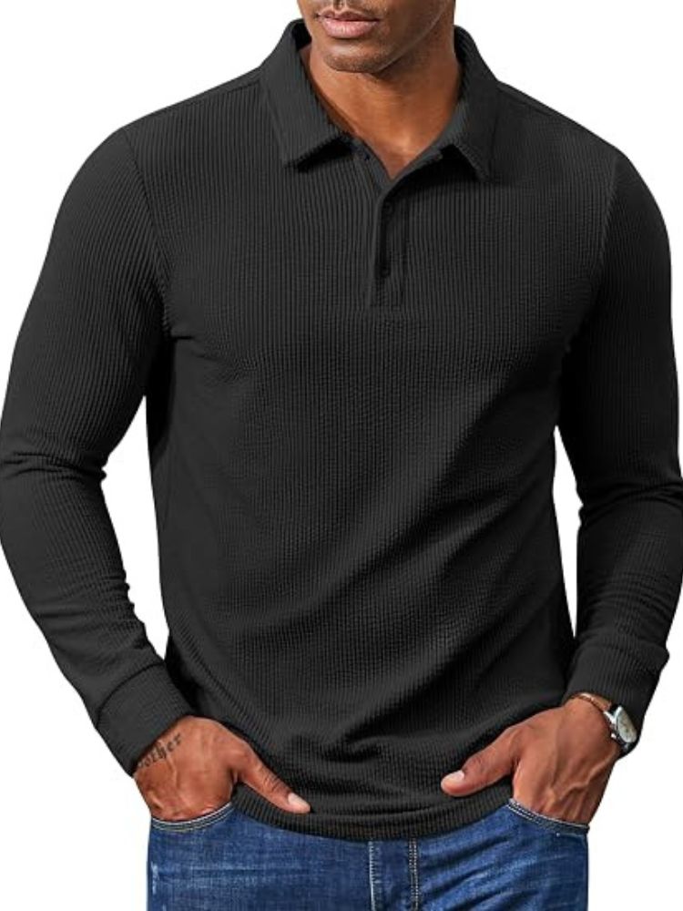 Vintage-Style Corduroy Long Sleeve Polo Shirt (US Only)