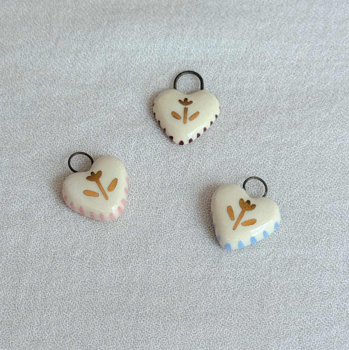 Gold Tulip Heart w/ Stripes Ceramic Charm
