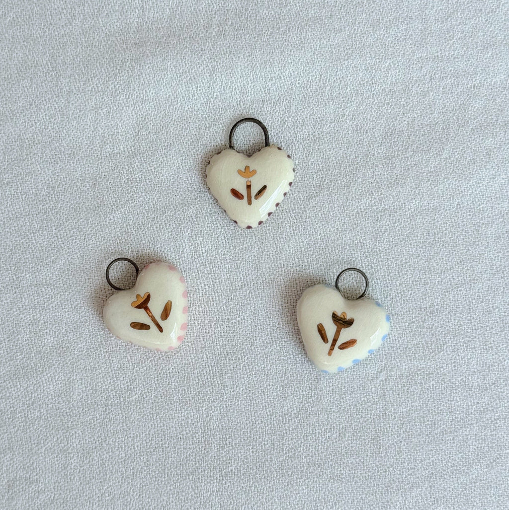 Gold Tulip Heart w/ Stripes Ceramic Charm