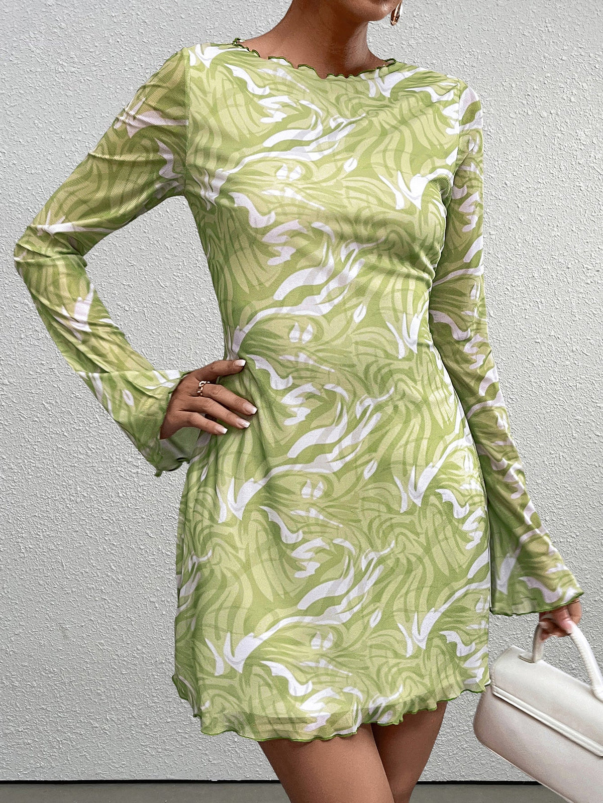 Flounce Sleeve Floral Print Mesh Mini Dress