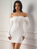 Flounce Sleeve Off Shoulder Lace Bodycon Dress