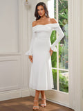 Flounce Sleeve Off Shoulder Ruched Bodycon Dress