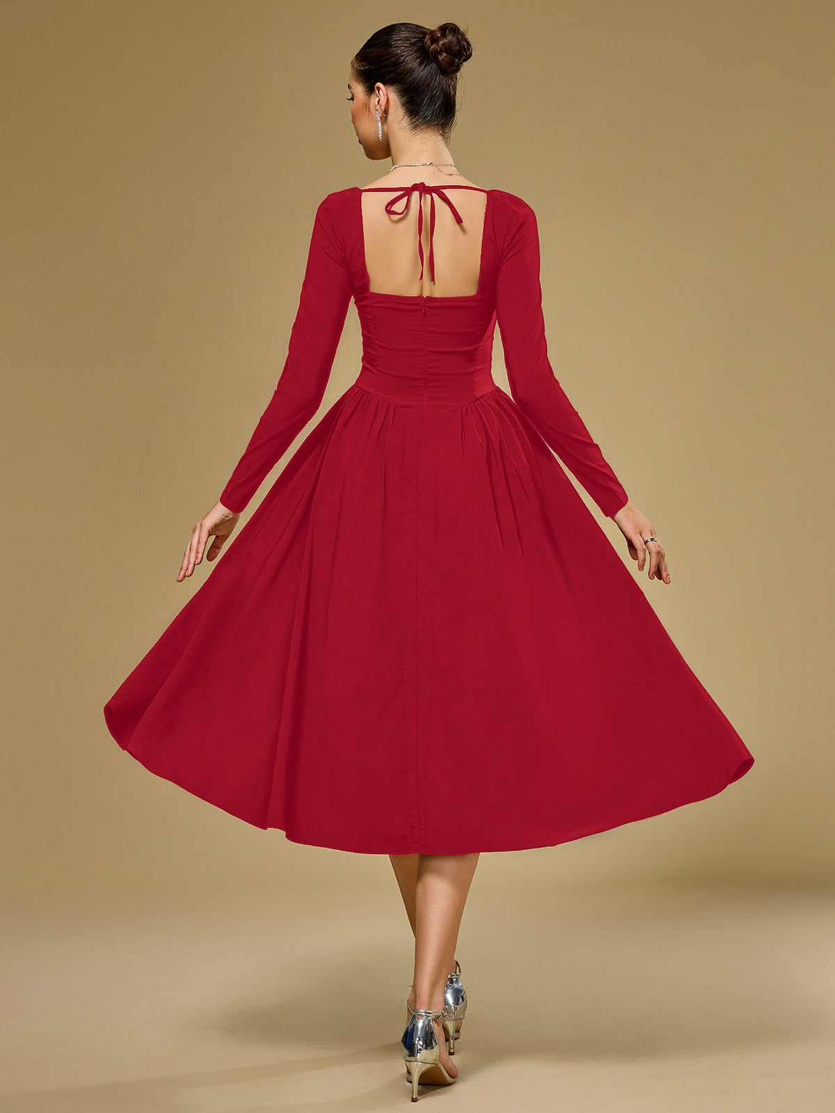 Long Sleeve Tie Back A-Line Dress