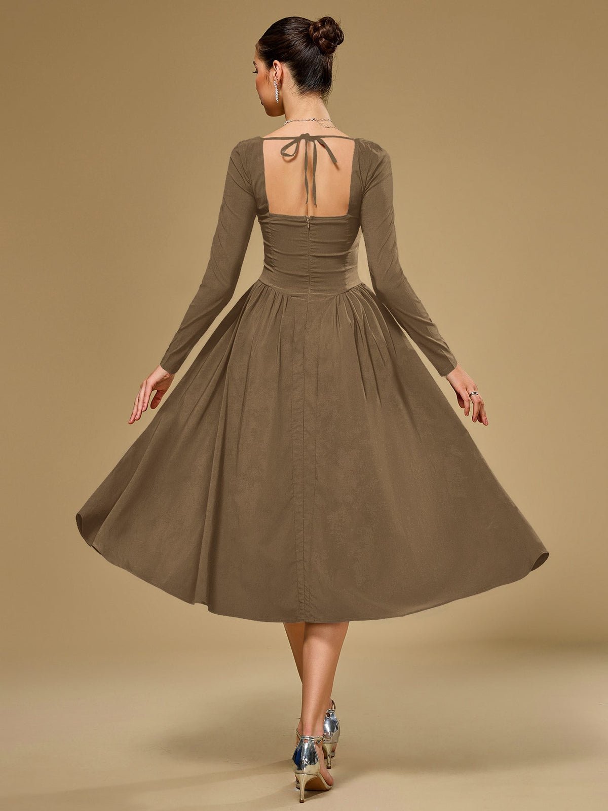 Long Sleeve Tie Back A-Line Dress