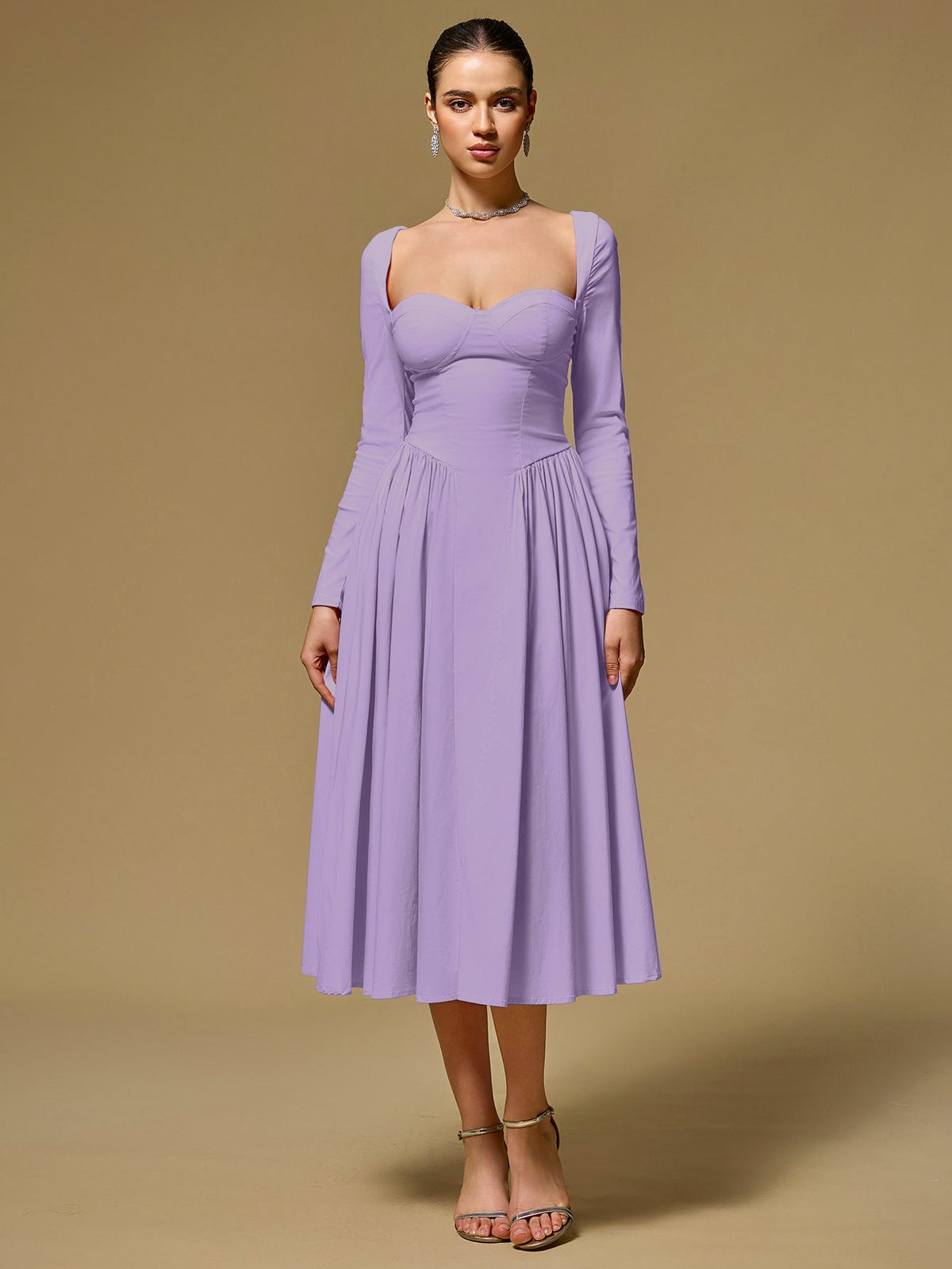 Long Sleeve Tie Back A-Line Dress