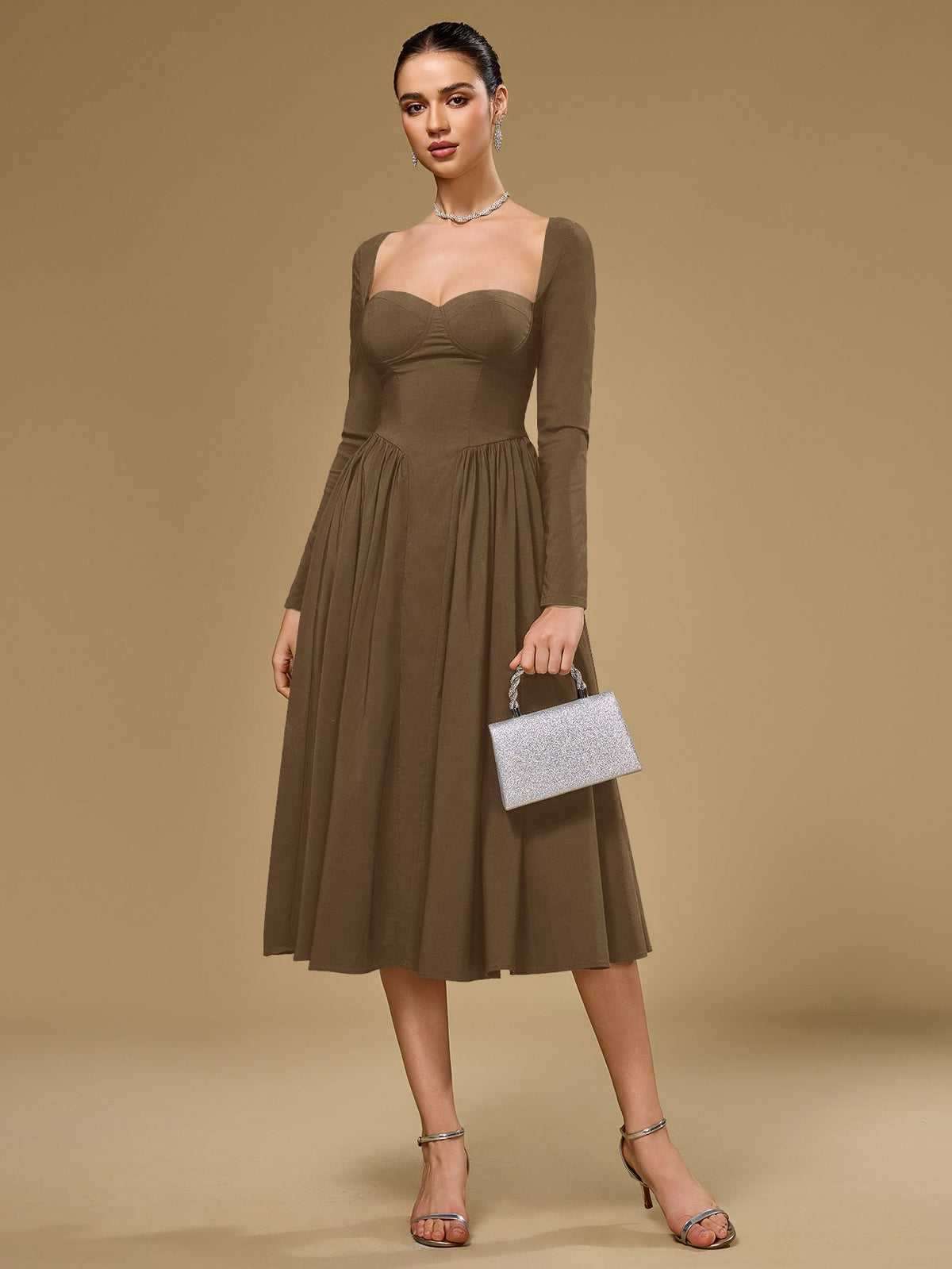 Long Sleeve Tie Back A-Line Dress