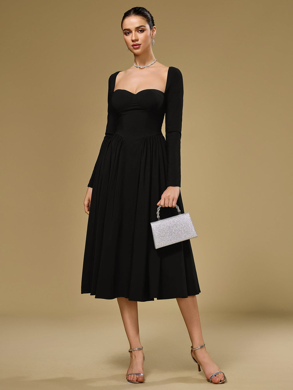 Long Sleeve Tie Back A-Line Dress