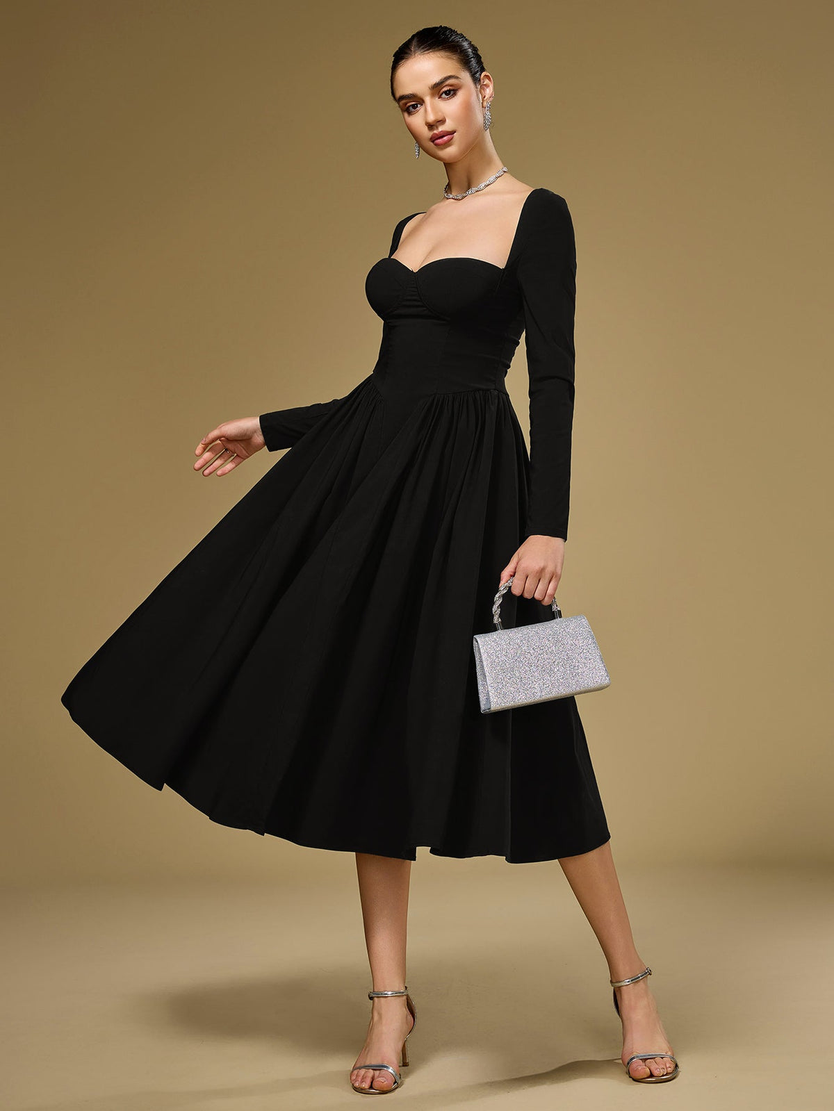 Long Sleeve Tie Back A-Line Dress