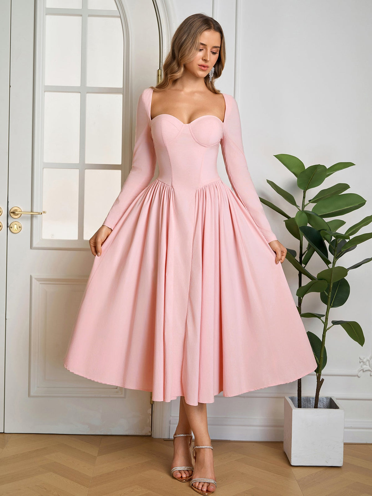 Long Sleeve Tie Back A-Line Dress