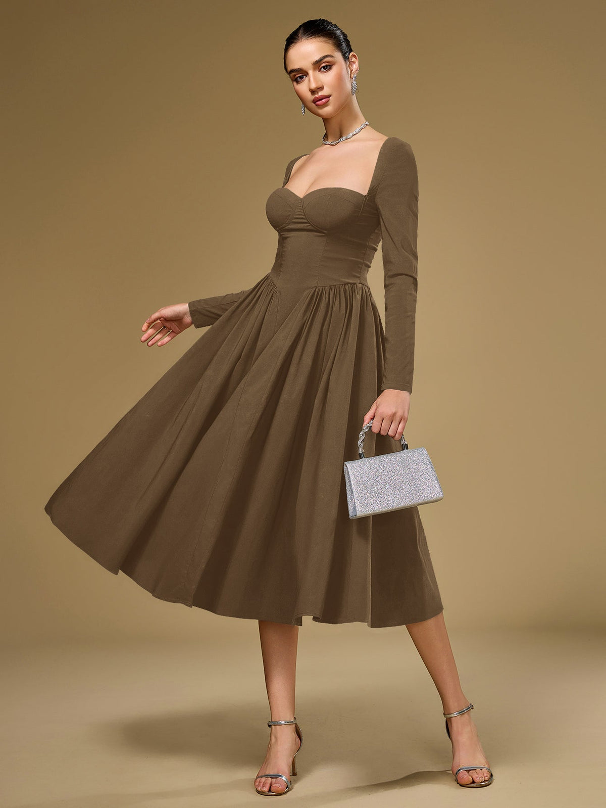 Long Sleeve Tie Back A-Line Dress