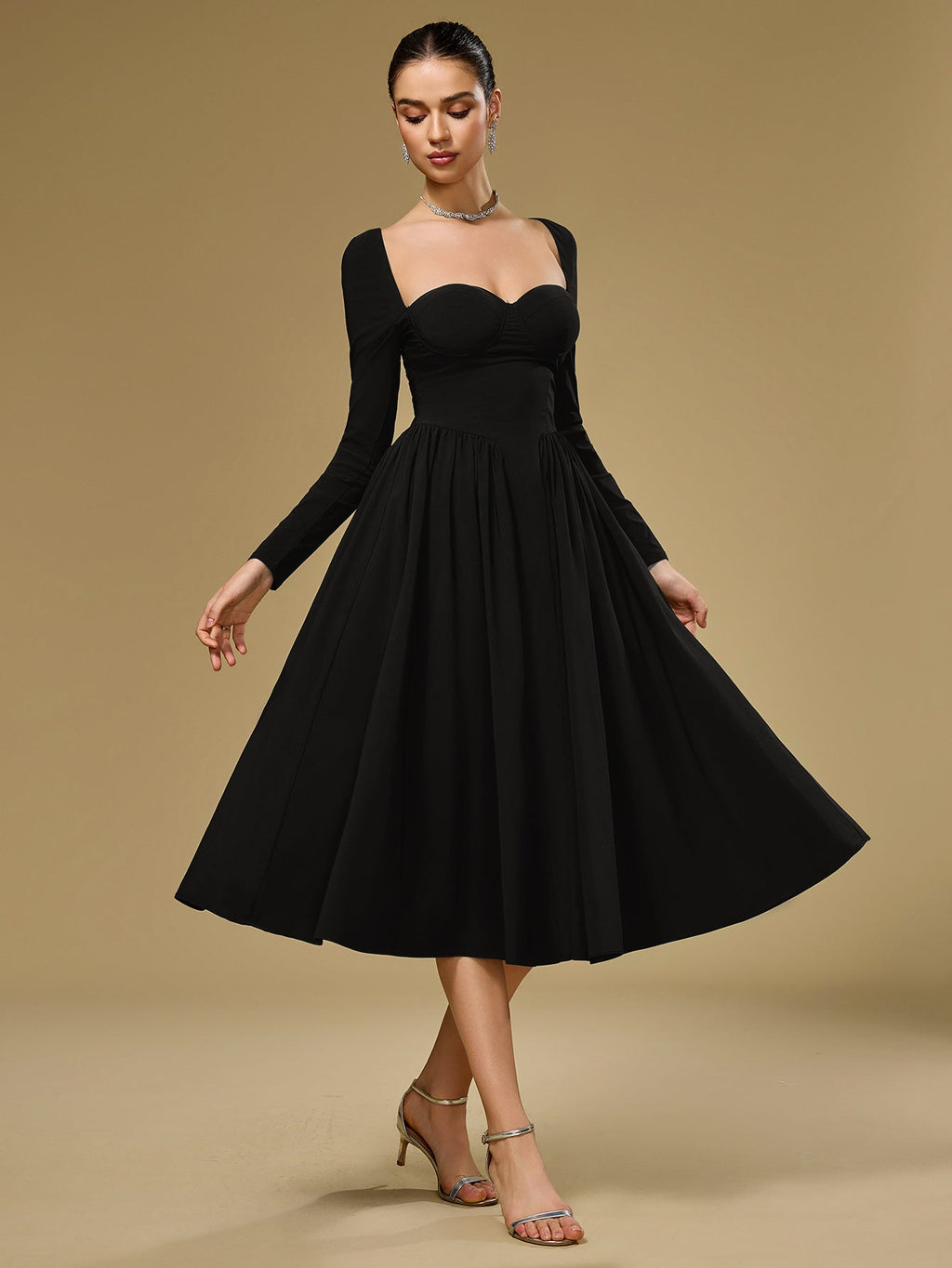 Long Sleeve Tie Back A-Line Dress