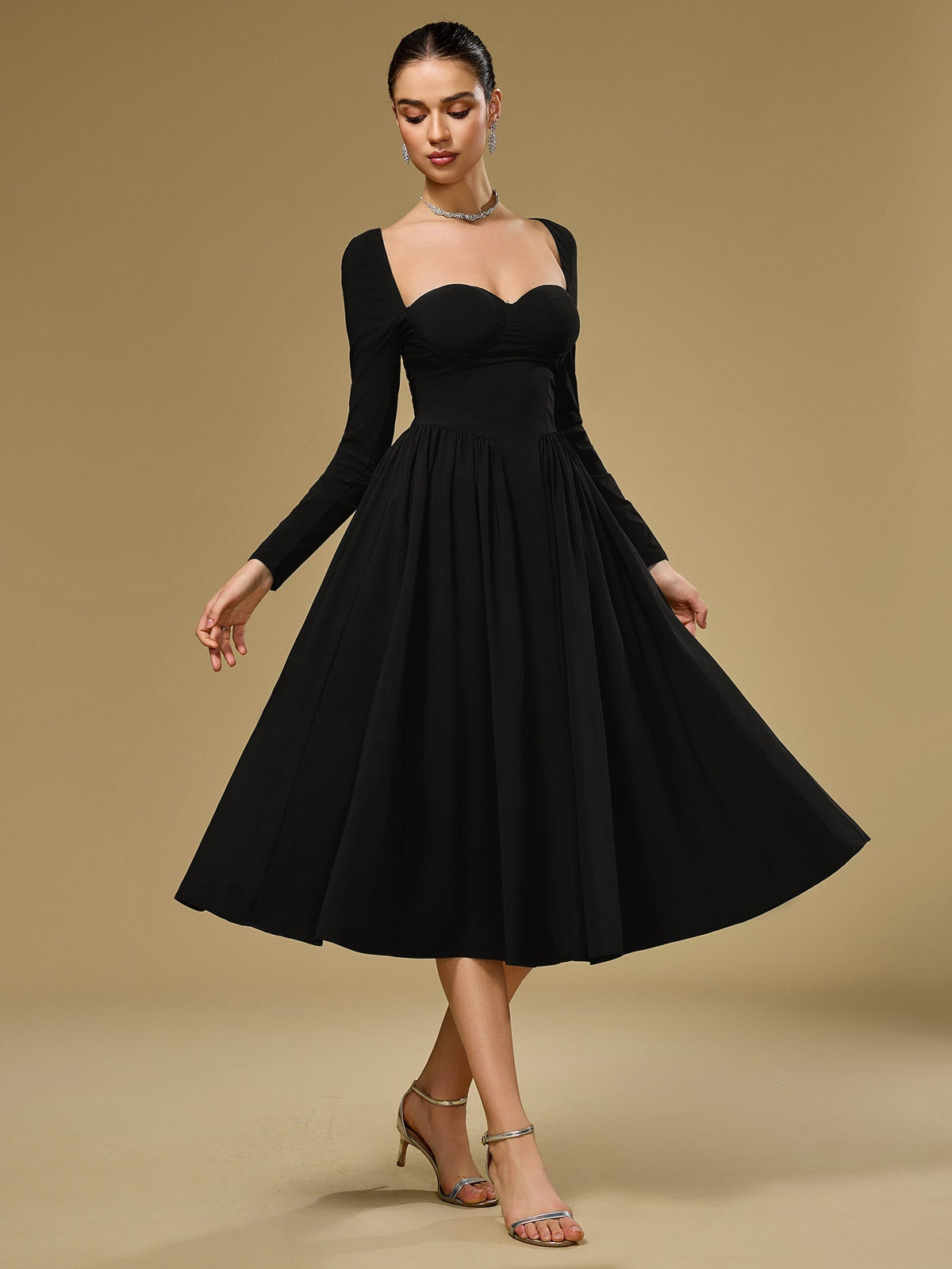 Long Sleeve Tie Back A-Line Dress