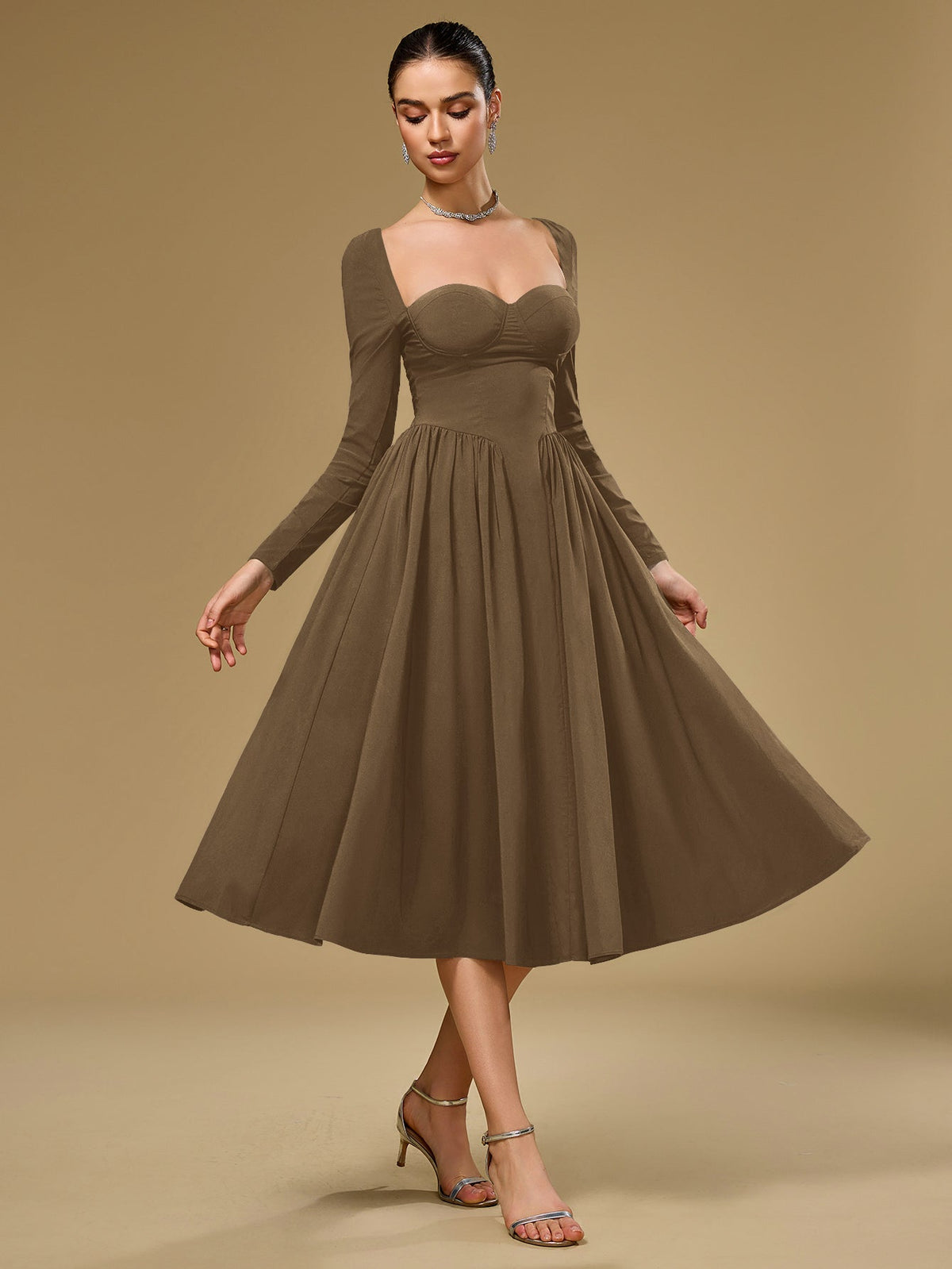 Long Sleeve Tie Back A-Line Dress