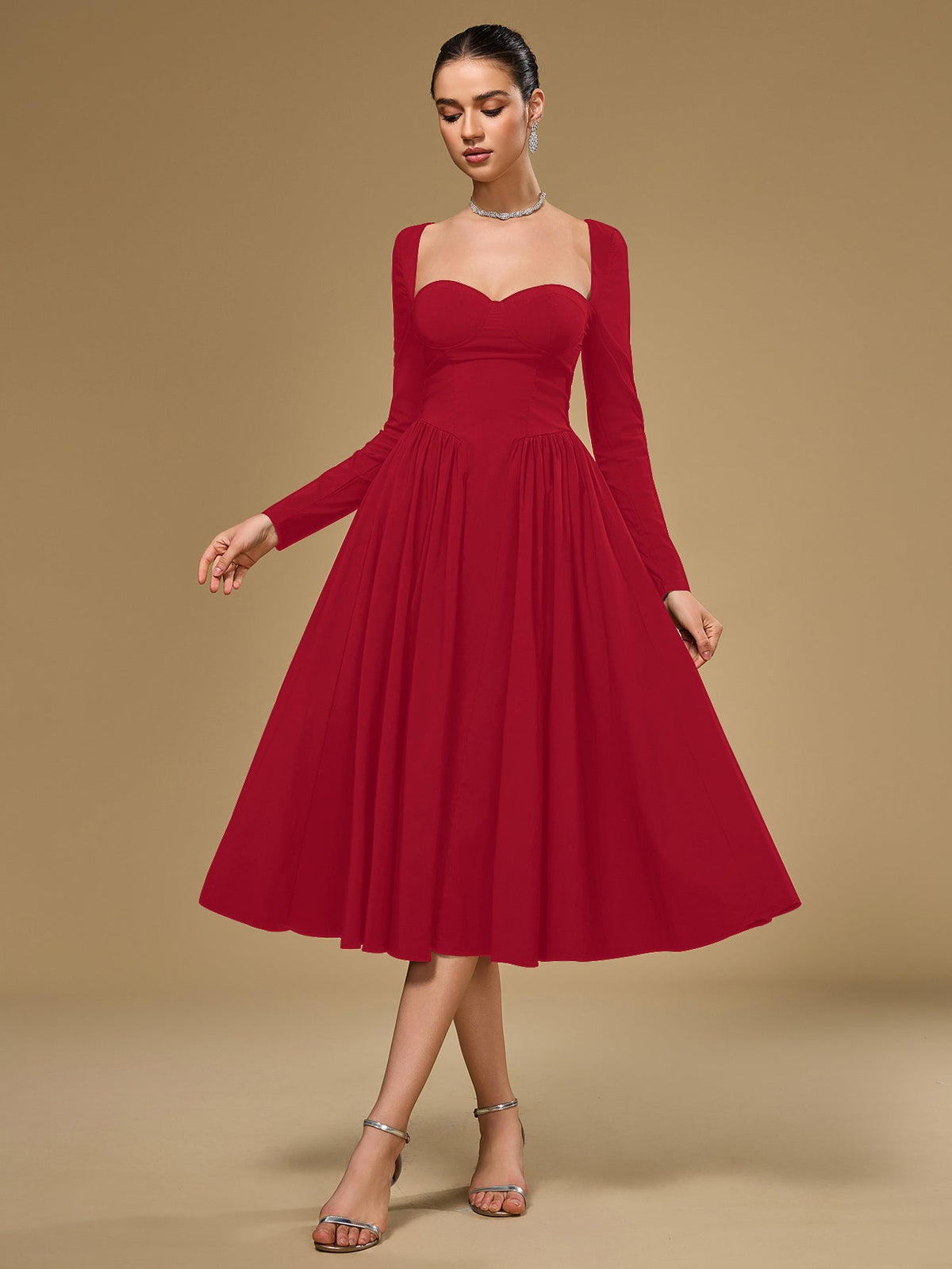 Long Sleeve Tie Back A-Line Dress