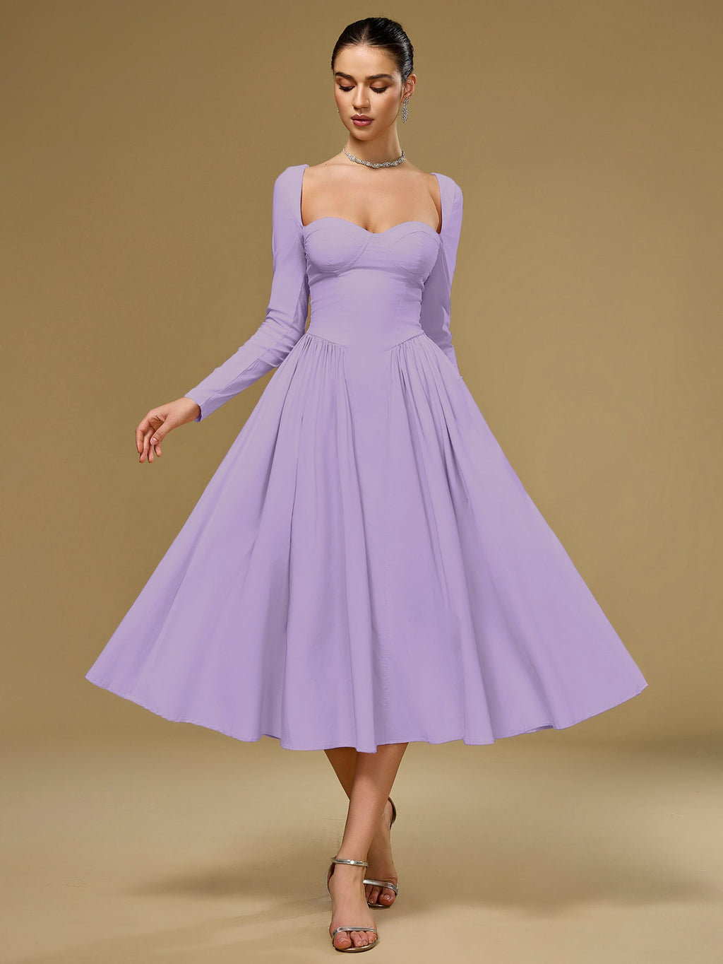 Long Sleeve Tie Back A-Line Dress