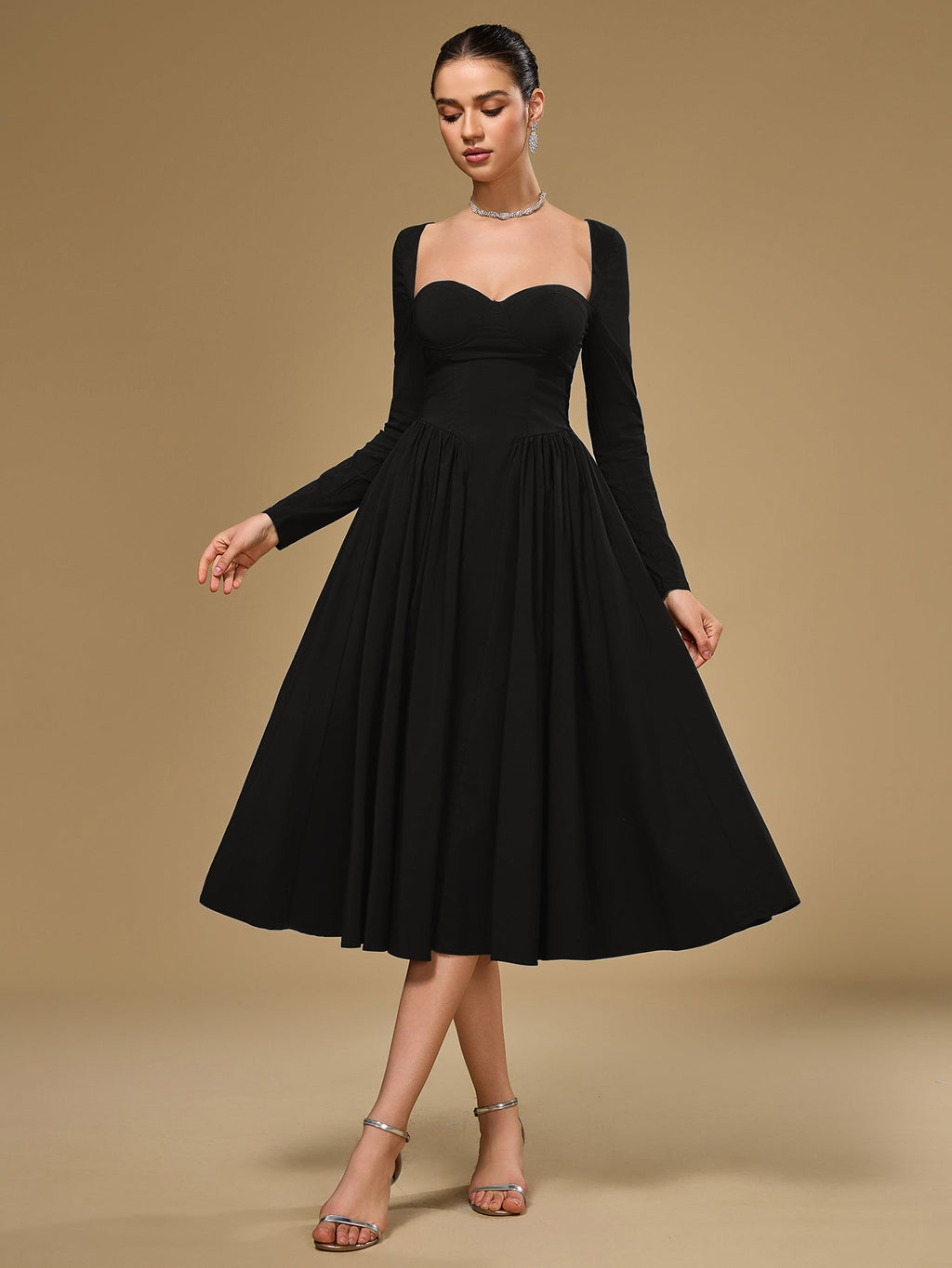 Long Sleeve Tie Back A-Line Dress