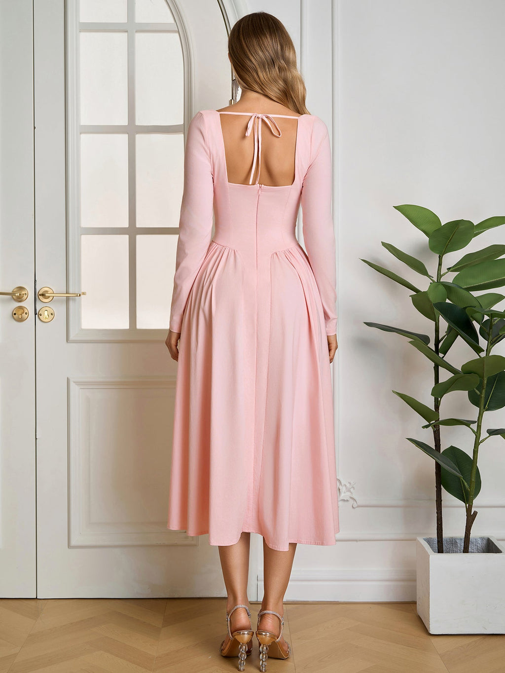 Long Sleeve Tie Back A-Line Dress