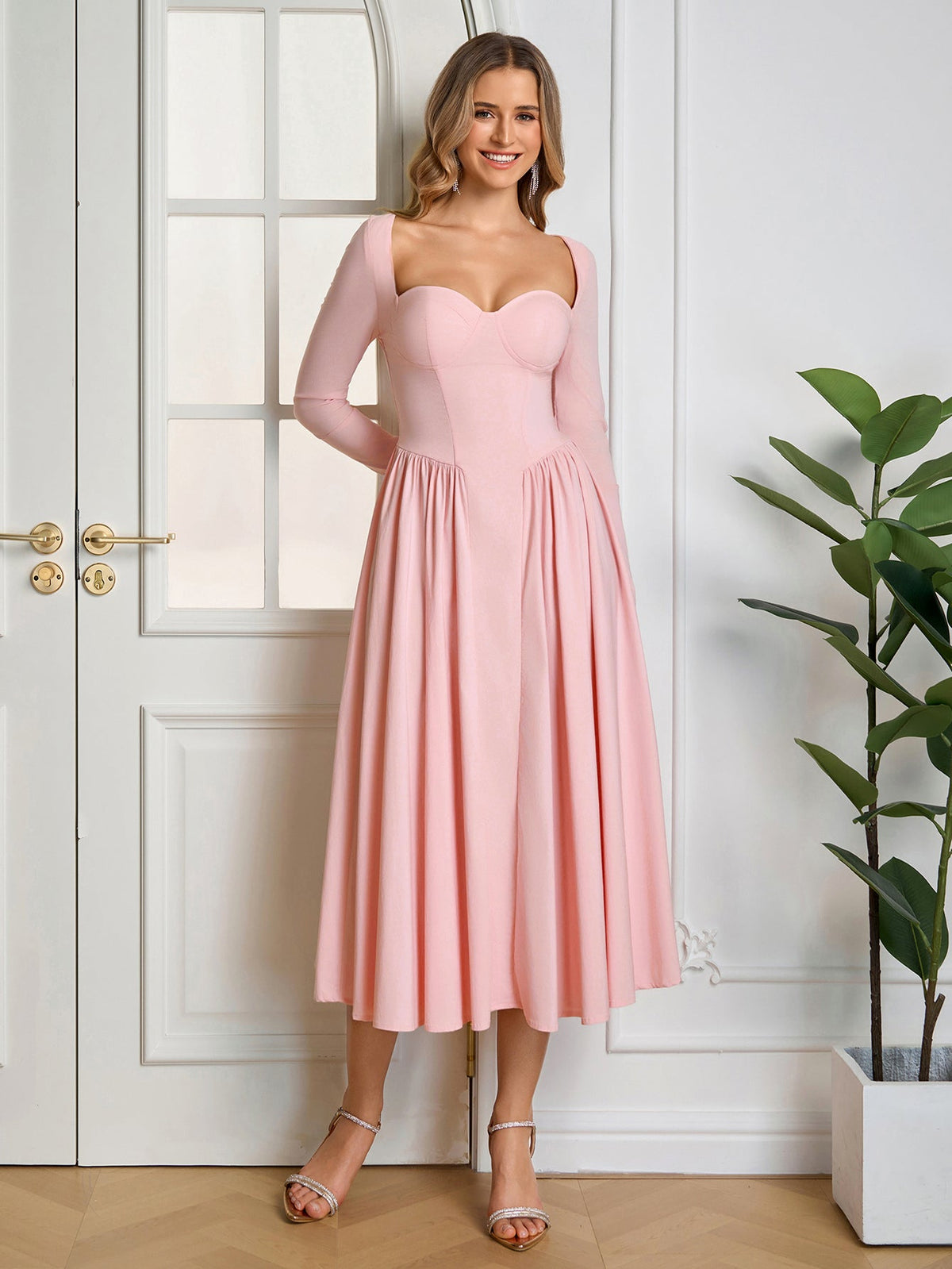 Long Sleeve Tie Back A-Line Dress