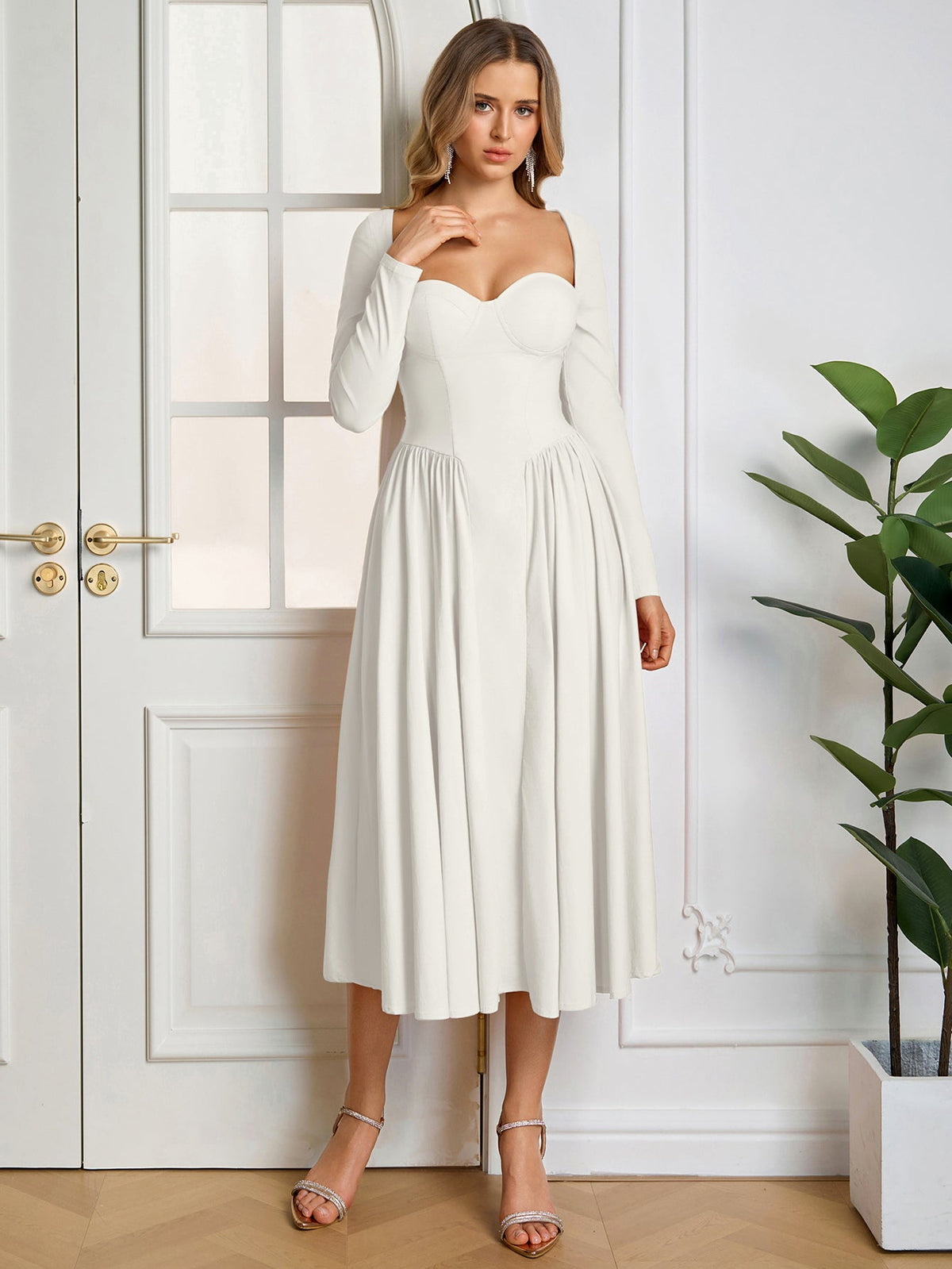 Long Sleeve Tie Back A-Line Dress