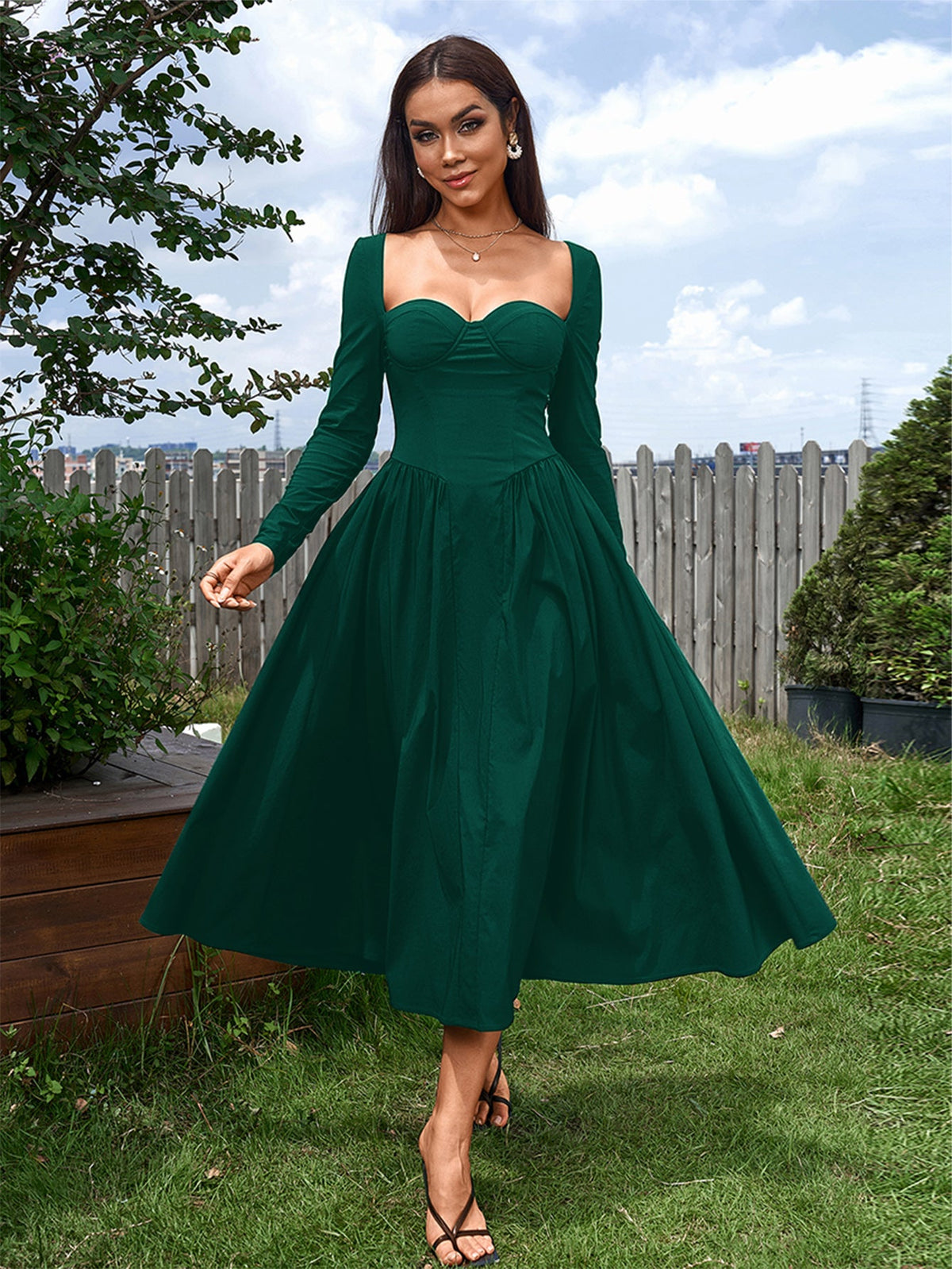 Long Sleeve Tie Back A-Line Dress