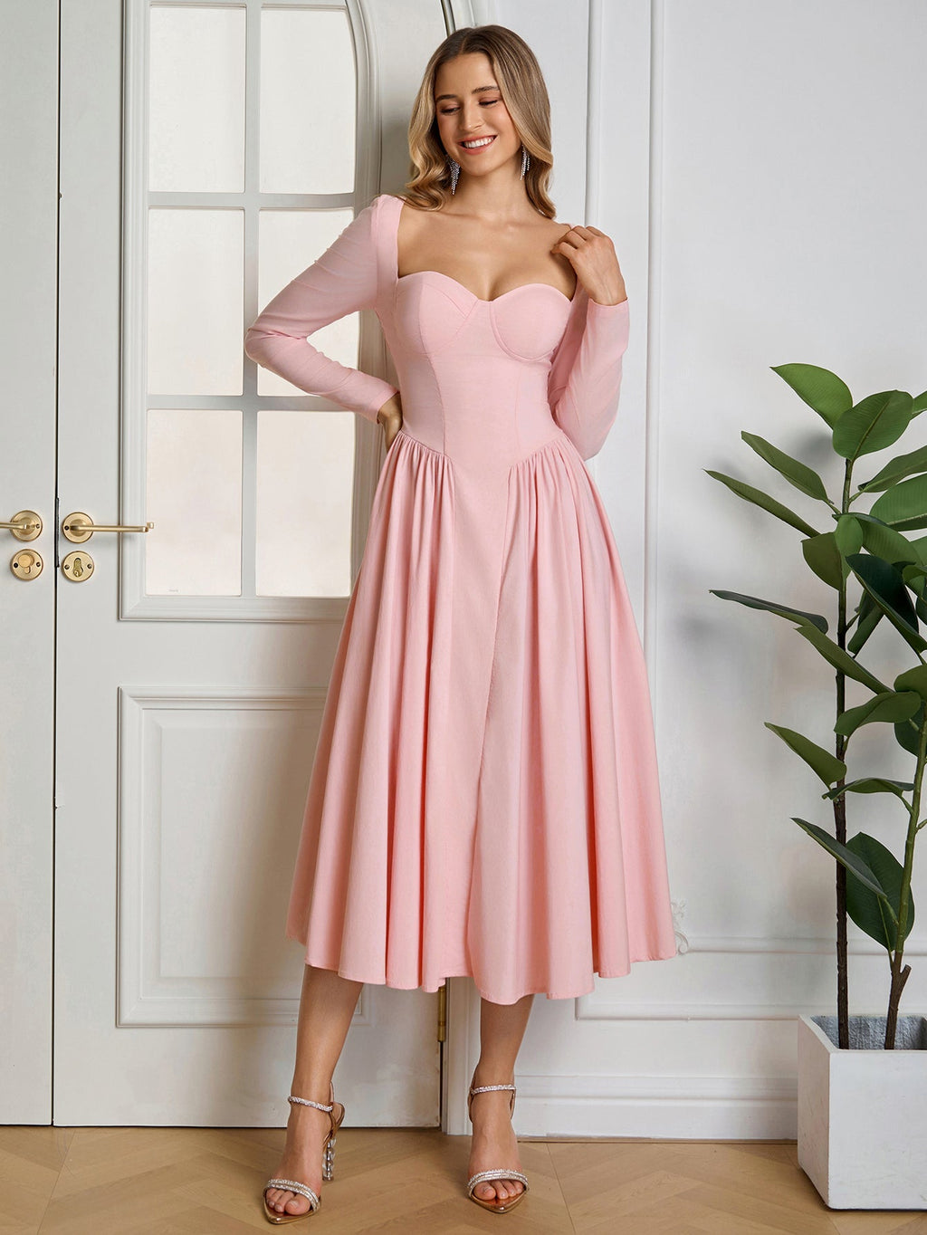Long Sleeve Tie Back A-Line Dress
