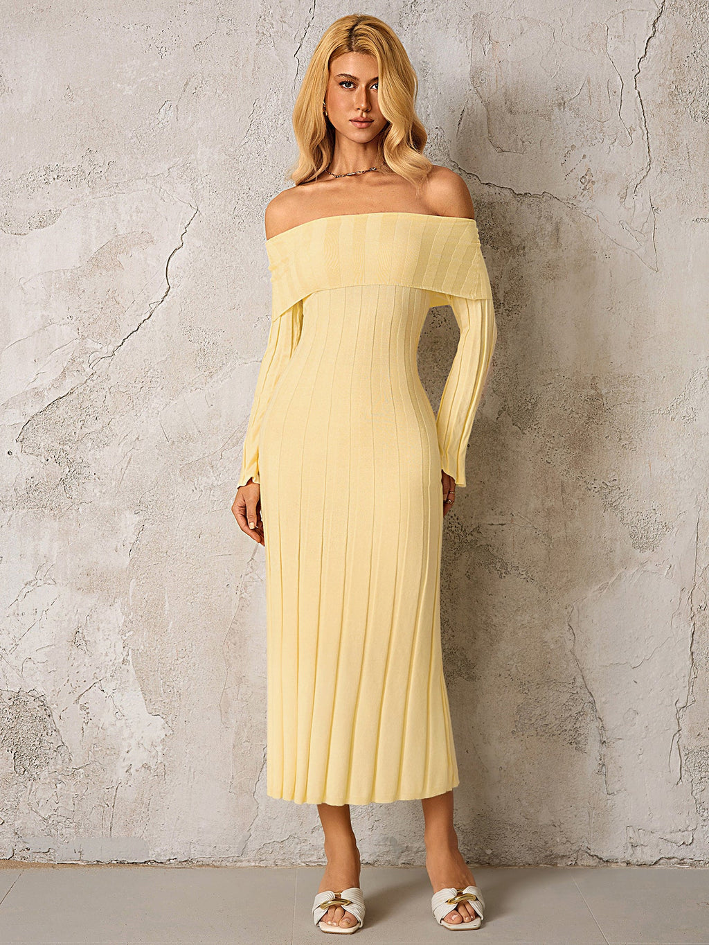 Off Shoulder Knitted Bodycon Dress