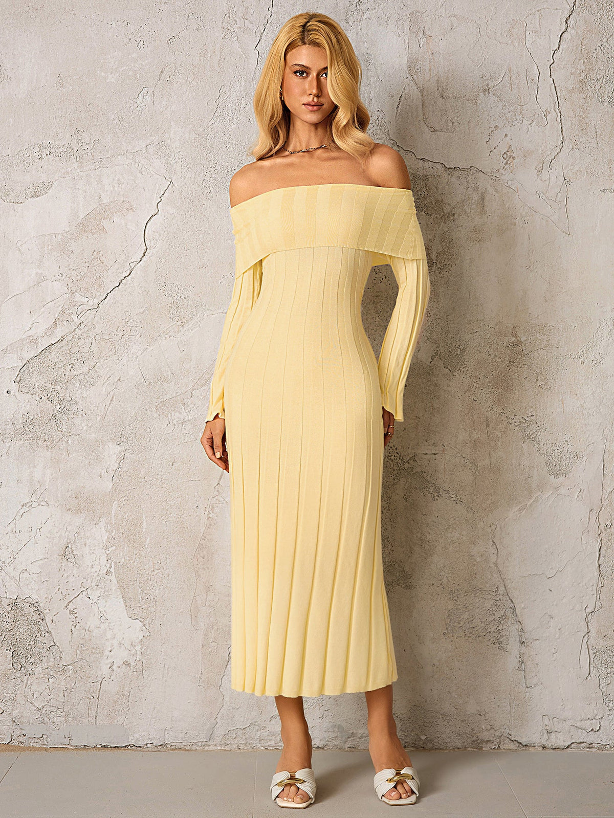Off Shoulder Knitted Bodycon Dress