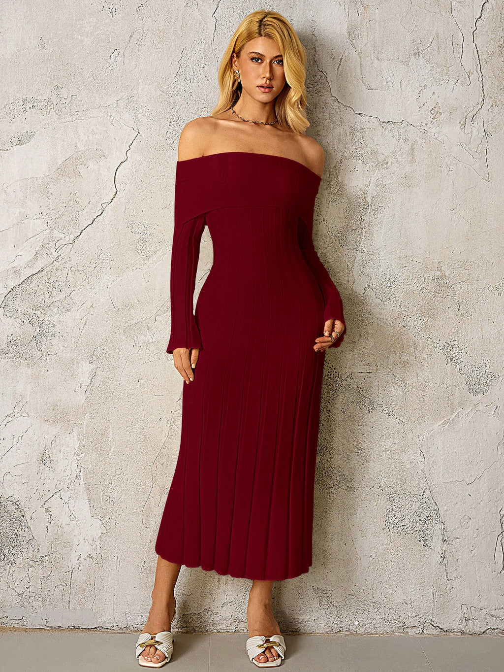 Off Shoulder Knitted Bodycon Dress