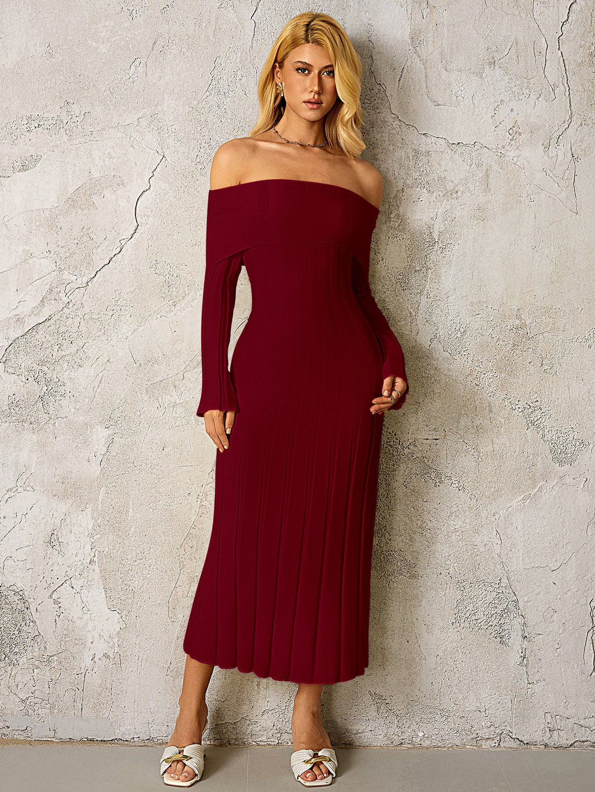 Off Shoulder Knitted Bodycon Dress