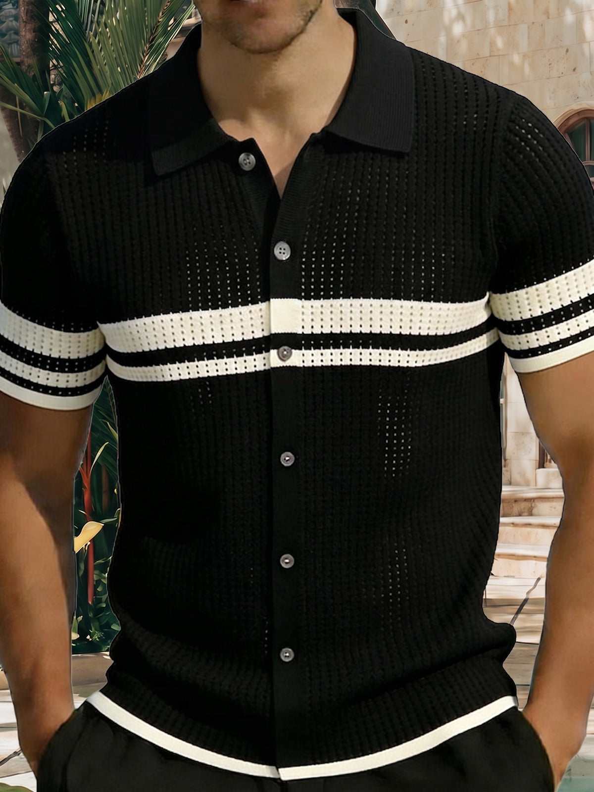 Vintage Resort Stripe Button-Down Short Sleeve