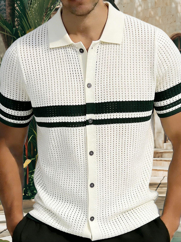 Vintage Resort Stripe Button-Down Short Sleeve