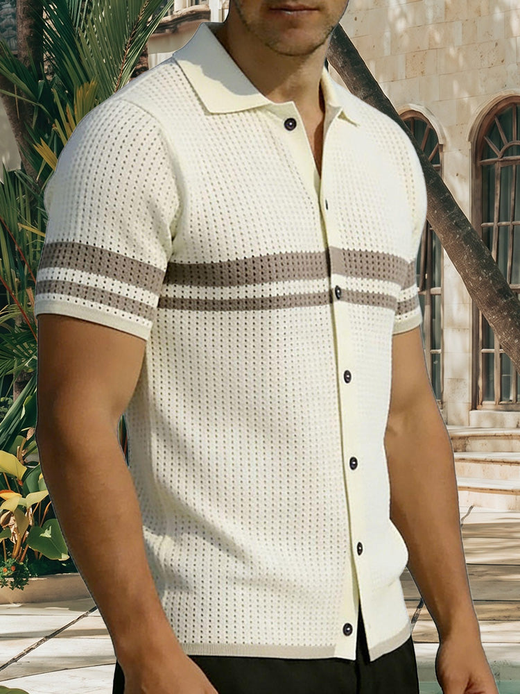 Vintage Resort Stripe Button-Down Short Sleeve