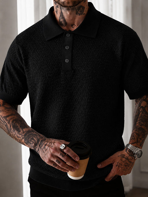 Button Diamond Pointelle Openwork Casual Business Tee