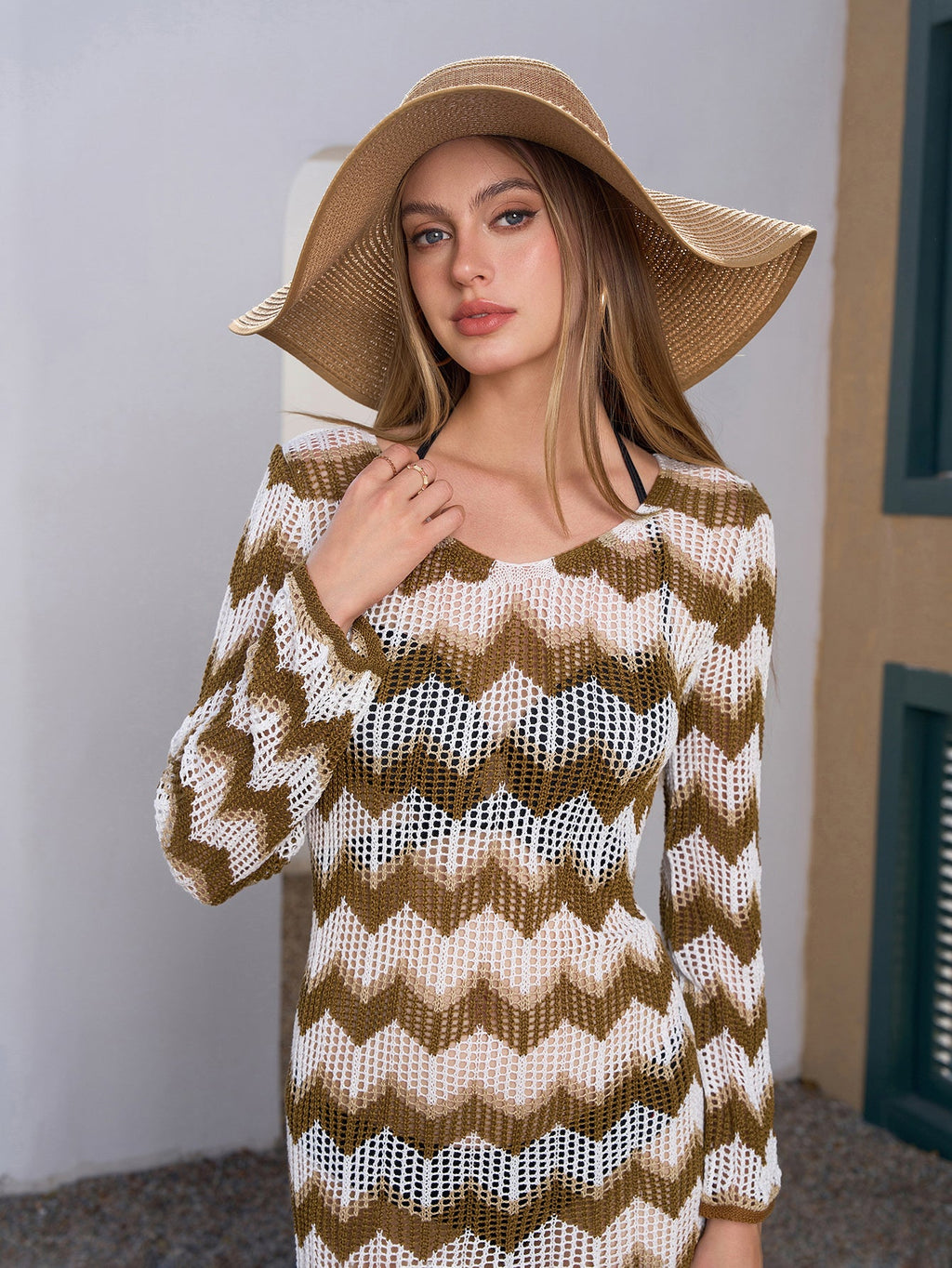 Tie Back Striped See Through Knitted Dress